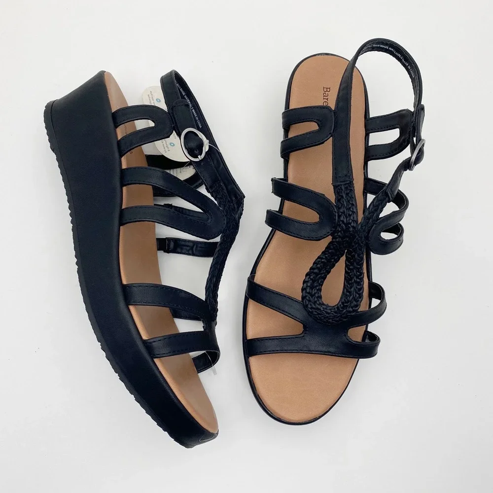 Baretraps Wilma Braided‎ Strappy Platform Wedge Sandals Women 11M Black New